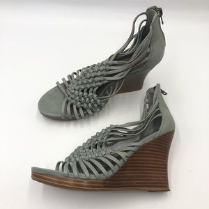 B. Makowsky Blue Strappy Leather Wedge